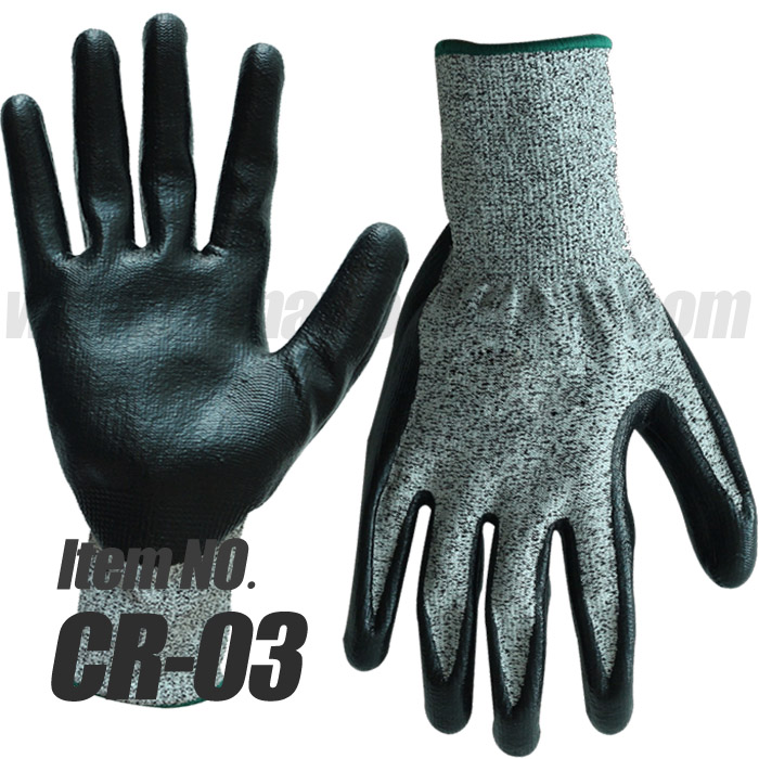 level 5 cut resistant gloves ，dyneema Nitrile coated safety gloves